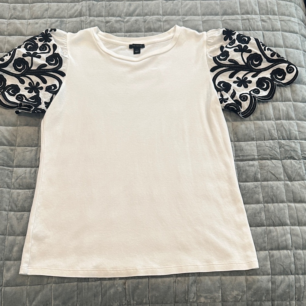 Ann Taylor White Top with Black Accents